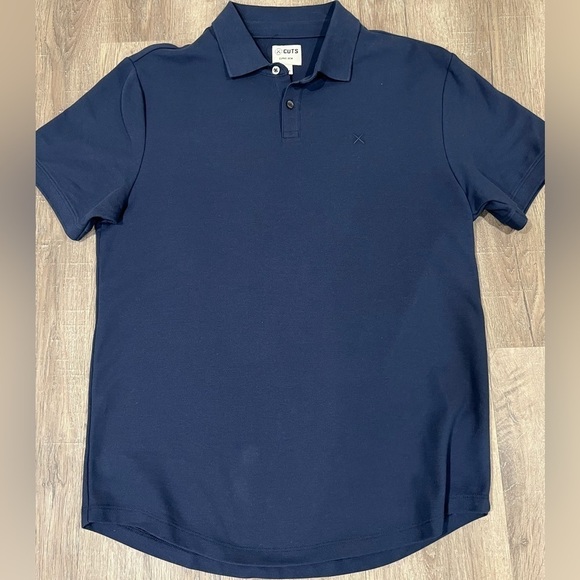 Men’s Size Large Cuts Clothing Curved Hem Fitted Navy Prestige Polo Shirt - Picture 1 of 6
